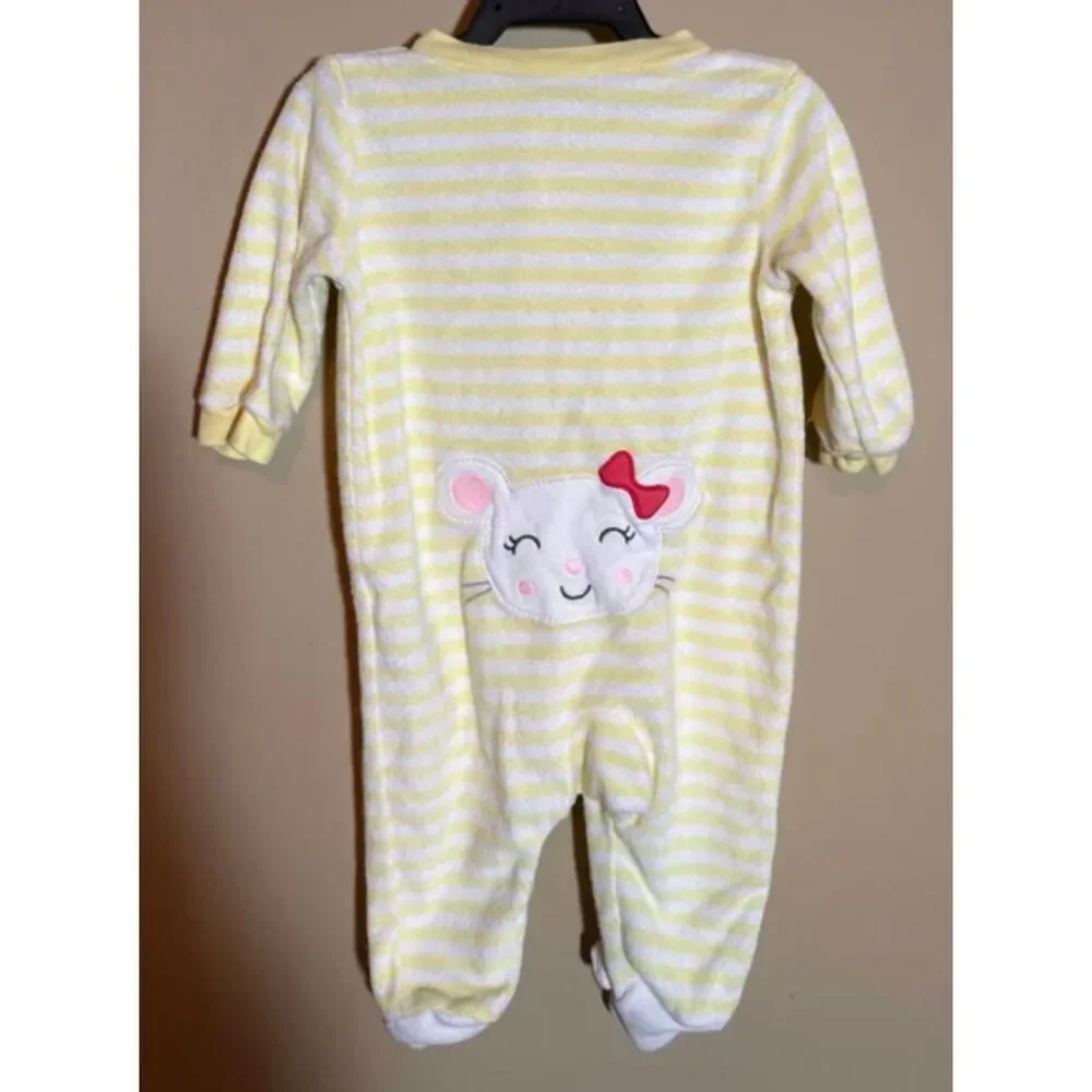 3m Carter’s Yellow White Striped Mouse Terrycloth Zip Outfit 1075
